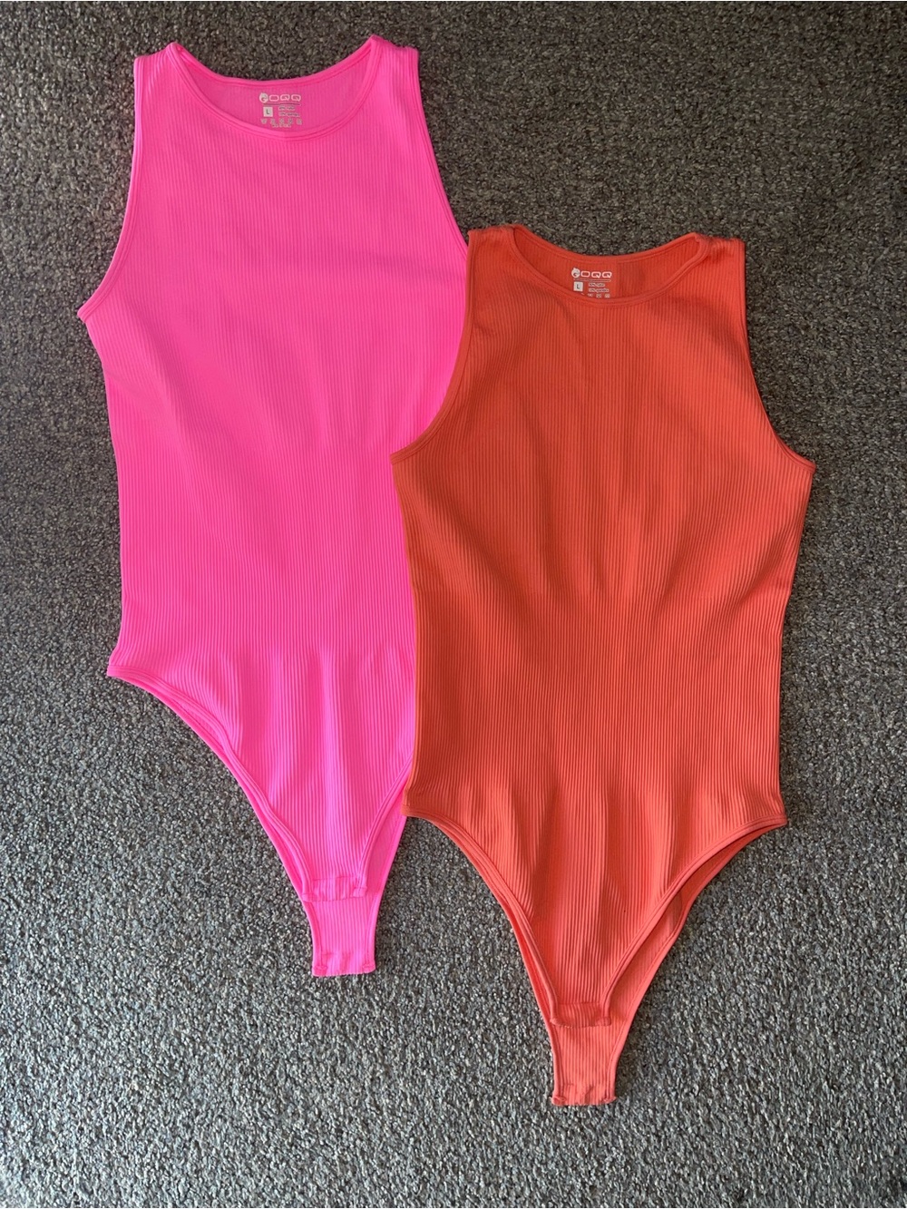 OQQ Ribbed Tank One-Piece Bodysuit - Pink & Coral